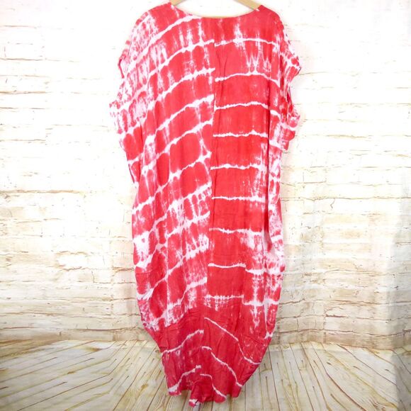 Cotton Ways Kaftan Caftan Womens One Size Red Tie Dye Rayon Dress NWT Boho Beach - Picture 3 of 14